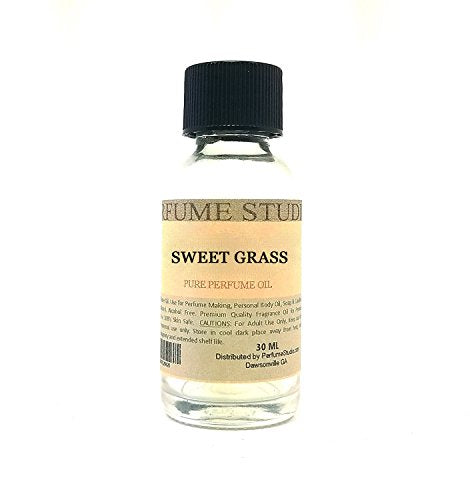 Pure Perfume Oil for Perfume Making, Personal Body Oil, Soap, Candle Making & Incense; Splash-On Clear Glass Bottle. Premium Quality Undiluted & Alcohol Free (1oz, Sweet Grass)