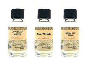 Perfume Studio Fragrance Oil Set 3-Pk 1oz Each for Making Soaps, Candles, Bath Bombs, Lotions, Room Sprays, Colognes (Aromatic Oriental, Lavender Amber, Oatmeal, Romantic Bomb)