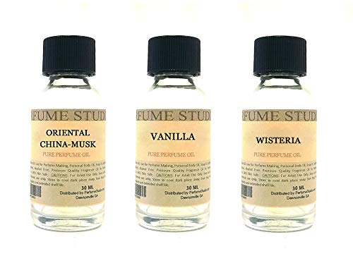 Perfume Studio Fragrance Oil Set 3-Pk 1oz Each for Making Soaps, Candles, Bath Bombs, Lotions, Room Sprays, Colognes (Aromatic Oriental, Oriental Musk, Vanilla, Wisteria)