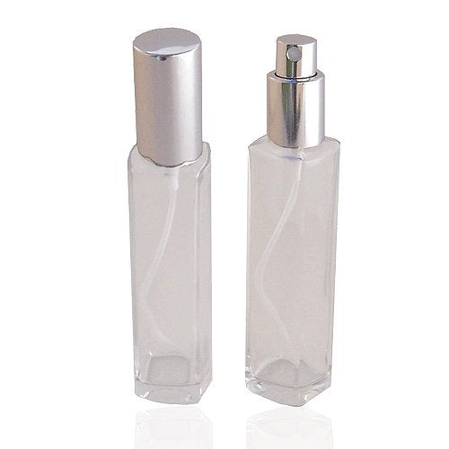 Empty Refillable Slim Perfume Glass Bottle with Silver Spray Top 1.7 Ounce