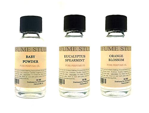 Perfume Studio Fragrance Oil Set 3-Pk 1oz Each for Making Soaps, Candles, Bath Bombs, Lotions, Room Sprays, Colognes, Baby Powder, Eucalyptus Spearmint, Orange Blossom