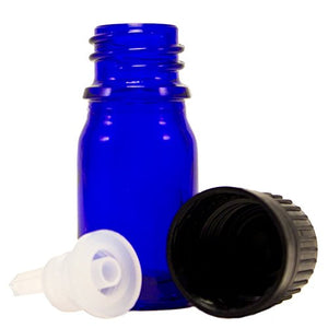 5 ml (1/6 fl oz) Cobalt Blue Glass Bottle with Euro Dropper (12 Pack)