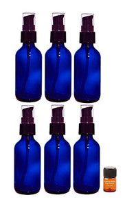 Perfume Studio 6-Pack Empty Cosmetic 2oz Cobalt Glass Bottles with a Bonus 2ml Perfume Studio Fragrance Sample (Treatment Pump Cobalt Bottles)