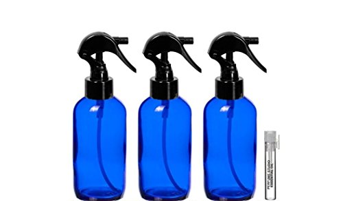 Perfume Studio TRIGGER Spray Bottles 4 oz and a Perfume Studio Top Seller Body Oil Sample Vial (3, 4oz Blue Cobalt Bottles, 1 Perfume Oil Sample)