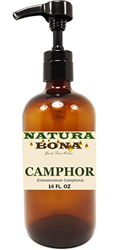 Organic Camphor Pure Essential Oil 16 oz Amber Glass Pump Dispensing Bottle (Camphor Oil, 16 OZ)