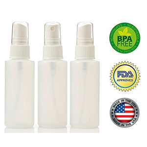 2oz Plastic Spray Bottles with Fine Mist Sprayer (3pk) FDA APPROVED Non Toxic, BPA Free MADE IN USA Travel Accessories Bottles