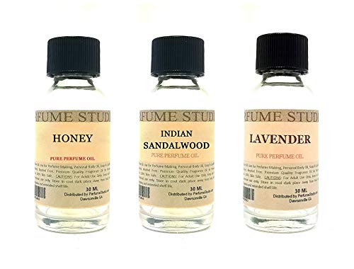 Perfume Studio Fragrance Oil Set 3-Pk 1oz Each for Making Soaps, Candles, Bath Bombs, Lotions, Room Sprays, Colognes (Aromatic Oriental, Honey, Indian Sandalwood, Lavender)