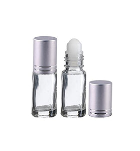 Perfume Studio® Essential/Aromatherapy Oil Roll On Bottles with Brushed Silver Cap, 5 ml Clear Glass Empty Rollon Oil Bottles (12)
