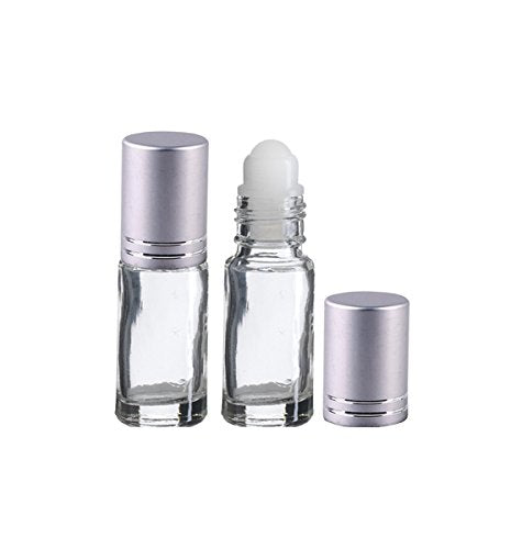 Perfume Studio Essential/Aromatherapy Oil Roll On Bottles with Brushed Silver Cap (3, 5 ml Clear Glass Empty Rollon Oil Bottles)