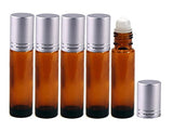 Perfume Studio 10ml Amber Glass Roller Bottles with Aluminum Silver Cap & Choice of Metal Ball or Glass Ball Applicator