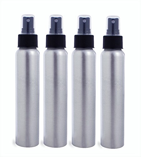 All Aluminum Spray Bottles 4 oz Mister with Fine Mist Black Sprayer, 4-Pack with Different Choice of Tops & Free Perfume Studio Sample Fragrance (4oz, Black Sprayer)