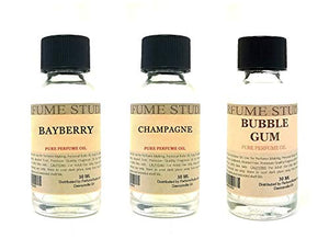 Perfume Studio Fragrance Oil Set 3-Pk 1oz Each for Making Soaps, Candles, Bath Bombs, Lotions, Room Sprays, Colognes (Oriental Fruity, Bayberry, Champagne, Bubble Gum)