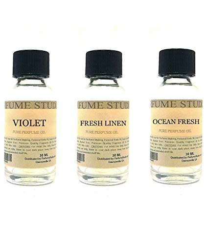 Perfume Studio Fragrance Oil Set 3-Pk 1oz Each for Making Soaps, Candles, Bath Bombs, Lotions, Room Sprays, Colognes (Fresh Floral, Violet, Fresh Linen, Ocean Fresh)