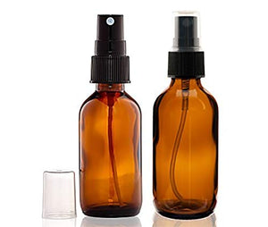 2 Ounce Glass Amber Essential Oil Bottles with Black Fine Mist Sprayer for Aromatherapy & Cosmetic Sprays by JT Bottles