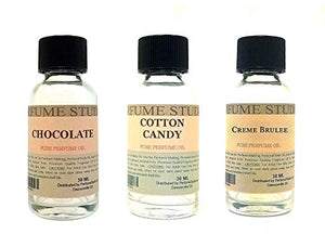 Perfume Studio Fragrance Oil Set 3-Pk 1oz Each for Making Soaps, Candles, Bath Bombs, Lotions, Room Sprays, Colognes (Oriental Fruity, Chocolate, Cotton Candy, Creme Brulee)