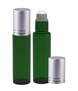 Perfume Studio® Green Glass 10ml Roller Bottles with Glass Ball and Silver Cap for Essential Oils; 2 Piece Set (Glass Ball, Green)