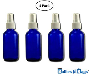 Cobalt Blue Glass Bottle 4 Oz with Fine Sprayer Atomizer. (Set of 4 Cobalt Bottles)
