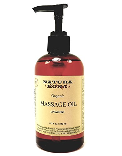 Natura Bona's Therapeutic & Professional Spearmint Body Massage Oil for Men & Women. Synergistically Blended with Fractionated Coconut, Jojoba & Almond Oil (Spearmint Massage Oil)