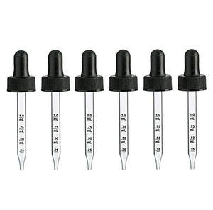 Perfume Studio Calibrated Glass Pipette Droppers with 1cc Bulb. 6-Pack Replacement Droppers for Perfume Studio 1oz Boston Rounds, No Bottles - (7 x 75 mm)