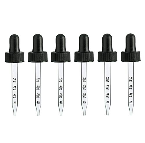 Perfume Studio Calibrated Glass Pipette Droppers with 1cc Bulb. 6-Pack Replacement Droppers for Perfume Studio 1oz Boston Rounds, No Bottles - (7 x 75 mm)