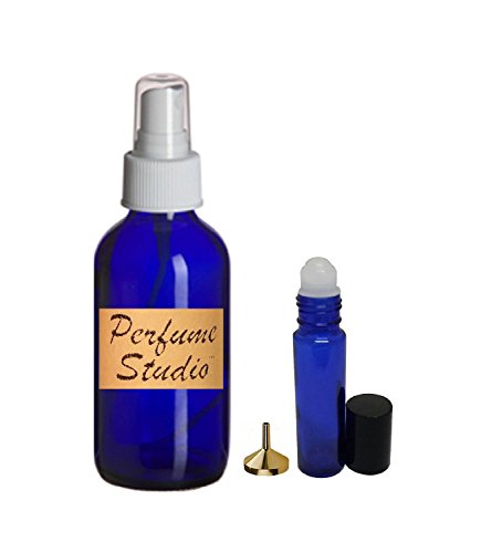 Perfume Studio Essential Oil Set (3, 4 Oz. Blue Cobalt Spray Bottles - 6, 10ml Cobalt Roll Ons - 1 Metal Perfume Funnel)