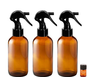 TRIGGER Sprayer Bottles - 4 oz Bottle and a Perfume Studio Top Seller Body Oil Sample Vial (3, 4 oz Amber Glass Bottles, 1 Perfume Oil Sample)