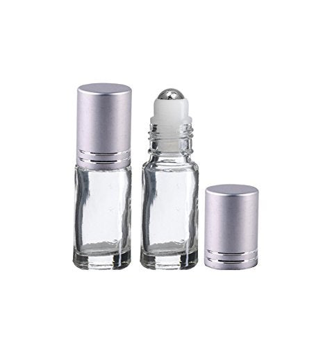 Perfume Studio® 5ml Metal Ball with Clear Glass Roller Bottles for Essential Oils and Aromatherapy (6, Silver Cap)