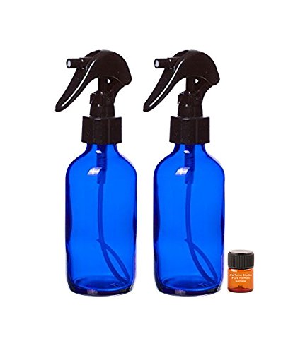 Perfume Studio 4 Oz Cobalt Blue Glass Spray Bottles (2-Pack) with Fine Mist Black Trigger Sprayer and a Complimentary Perfume Oil Sample (4oz, Black Trigger, 2)