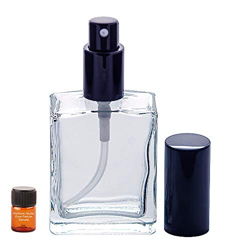 Perfume Studio Top Quality Fragrance & Essential Oil Atomizer Empty Refillable Glass Bottle with Black Sprayer with a Free 2ml Pure Perfume Oil Sample (Clear Glass 2 Piece, 1oz)