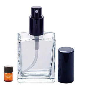 Perfume Studio Top Quality Fragrance & Essential Oil Atomizer Empty Refillable Glass Bottle with Black Sprayer with a Free 2ml Pure Perfume Oil Sample (Clear Glass 3 Piece, 1oz)