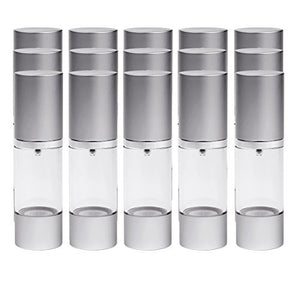 Perfume Studio Airless Pump Bottle 1 oz (Bulk Pack of 15) Cosmetic Treatment Airless Pump Bottles with Aluminum Metal Shell Top/Bottom (Free Perfume Studio Oil Sample Included)