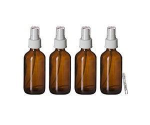 Amber Glass Spray Bottles with White Sprayer and Our Top Seller Body Oil Sample. (4 Amber Glass Sprayer Bottles/Oil Sample). Use for Essential Oils, Fragrances, Room Sprays, Cleaning Solutions.