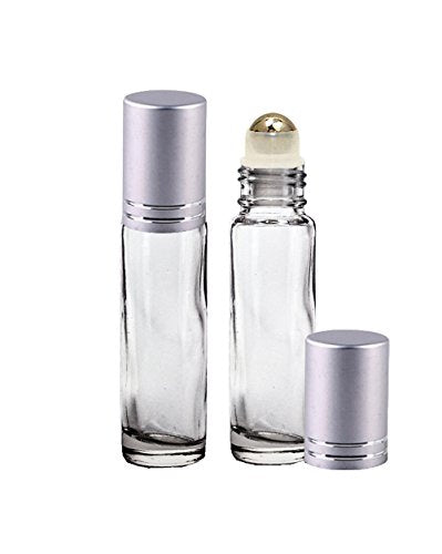 Perfume Studio® Metal Ball Rollers - 10ml Clear Glass with Silver Caps for Essential Oils; 2 Piece Set (Metal Ball, Clear)