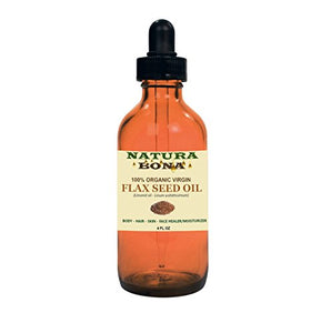 Natura Bona Flax Seed Organic Oil. 100% Pure Cold-Pressed. A Natural Moisturizer rich in Omega-3, Fiber & Antioxidants. Excellent for Skin, Face, Hair & More (4oz Amber Glass Dropper Bottle)