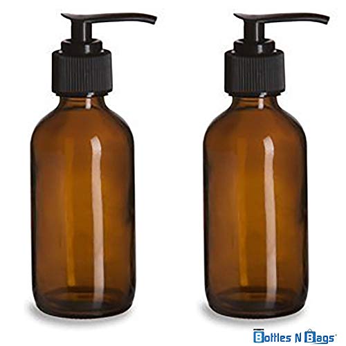 8 oz Amber Plastic Lotion/Soap Dispenser Bottle with Black Pump, 2 Pack