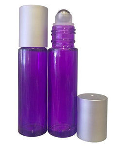 Purple Glass Roller Bottles for Essential Oils - 10ml Silver Caps with Stainless Steel Metal Balls (Pack of 5)