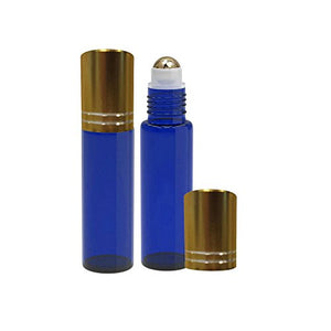 Perfume Studio Blue Cobalt Glass Roller Bottles with Metal Ball - 10ml Gold Cap Rollers for Essential Oils; 20 Piece Set