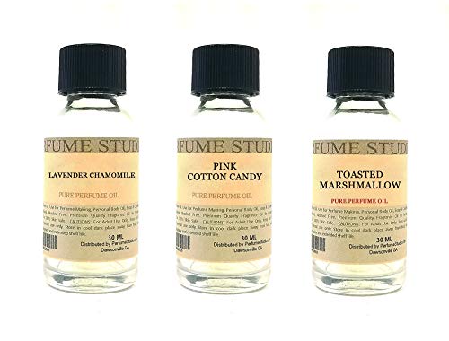 Perfume Studio Fragrance Oil Set 3-Pk 1oz Each for Making Soaps, Candles, Bath Bombs, Lotions, Room Sprays, Colognes (Oriental Fruity, Lavender Chamomile, Pink Cotton Candy, Toasted Marshmallow)