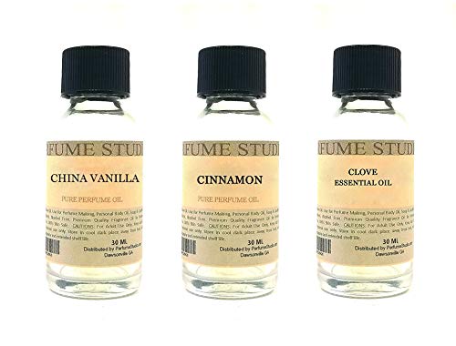 Perfume Studio Fragrance Oil Set 3-Pk 1oz Each for Making Soaps, Candles, Bath Bombs, Lotions, Room Sprays, Colognes (Oriental Spicy, China Vanilla, Cinnamon, Clove)