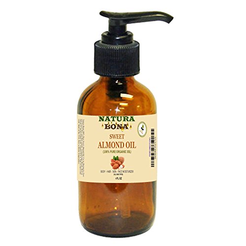 Sweet Almond Oil | 100% Pure Cold-Pressed Oil: Best Skin, Face & Hair Moisturizer, 4 oz Pump Amber Glass Bottle.