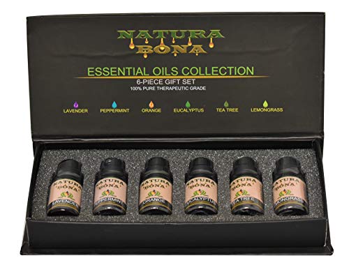 Natura Bona Essential Oil Gift Set Pure Natural Therapeutic Grade for Diffuser, Humidifier, Massage, Aromatherapy, Skin, Hair, Face, Personal Care, Anxiety & Stress Relief