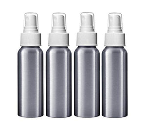 Aluminum Spray Bottle 2oz for Essential Oils; 80ml Capacity, 4-Pack with Different Choice of Tops & Free Perfume Studio Sample Fragrance. (While Fine Mist Sprayer)