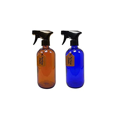 Perfume Studio 16oz Glass Spray Bottle - Set of 2 Professional Quality Amber/Cobalt Glass Boston Round Bottle with Trigger Sprayer