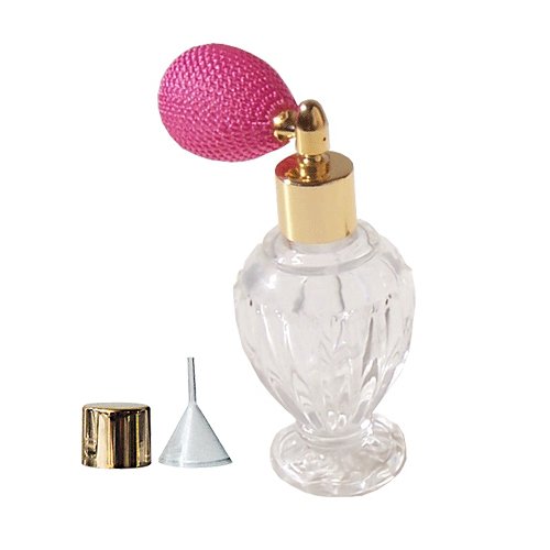 GETI BEAUTY Empty Refillable Perfume Diva Glass Bottle with Pink Mesh Spray Top 1.64oz/46ml