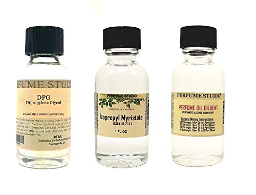Perfume Studio 3-Piece Perfume Making Kit; Cosmetic Grade Isopropyl Myristate (IPM), Dipropylene Glycol (DPG), Perfumer's Alcohol Equivalent; 30ml/1oz Each. (Perfume Making Kits, 3-Piece Set)
