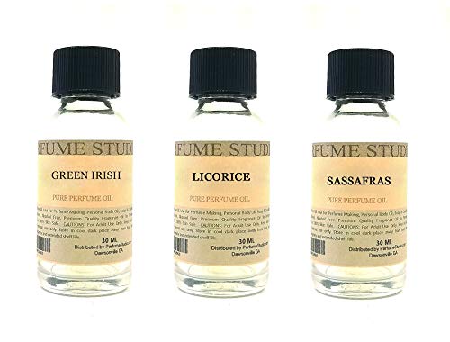 Perfume Studio Fragrance Oil Set 3-Pk 1oz Each for Making Soaps, Candles, Bath Bombs, Lotions, Room Sprays, Colognes (Citrus Woody, Green Irish, Licorice, Sassafras)