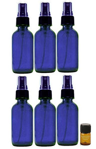 Perfume Studio 6 Piece Set; 2oz Blue Glass Spray Bottles with a Bonus 2ml Perfume Studio Fragrance Sample (Mist Sprayer Cobalt Bottles)