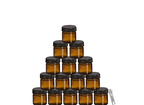 Perfume Studio Small Amber Glass Jar Set with Airtight Black Lids For Cosmetics, Ointments, Salves, Skincare, Storage & More (25 ml - 15 Jars Bulk) with Complimentary Perfume Oil