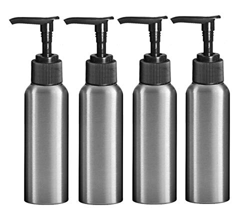 Aluminum Pump Bottles; 2.7 oz 4-Pack & Free Perfume Studio Sample Parfum Oil. (Black Dispensing Pump)
