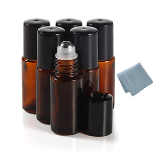 8pcs Amber Brown 5ml Roll on Thick Glass Bottle Lot Essential Oil Steel Metal Roller Ball for Travel Must